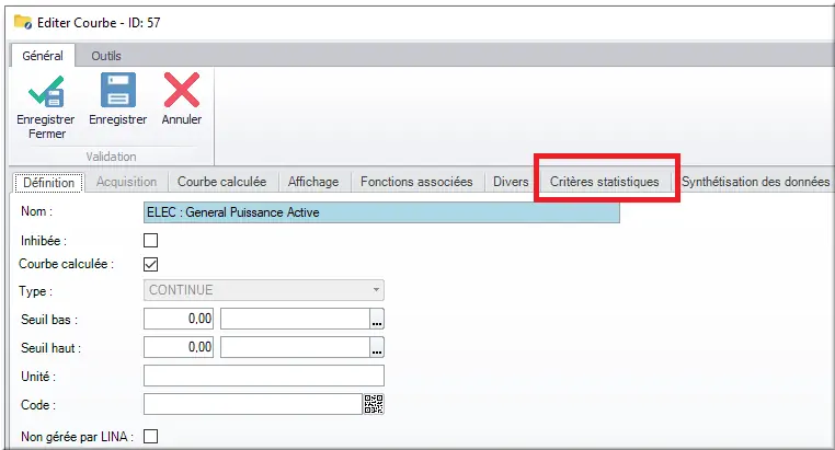 onglet Critères Statistiques
