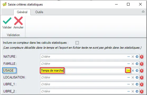 Saisie critères statistiques