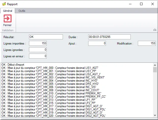 Rapport d’import OK