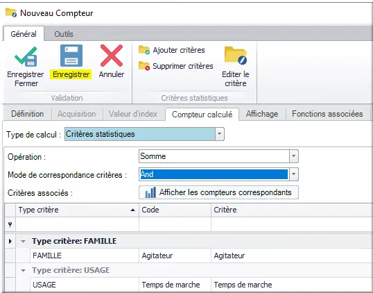 Clic Enregistrer Nouveau Compteur